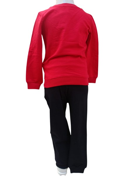 Kız Çocuk İkili Takım – Baskılı Kırmızı Siyah Sweatshirt ve Esnek Tayt | %100 Pamuk Şardonlu Kumaş fiyatları