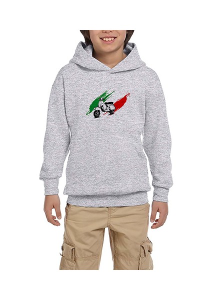 Vespa In Italy Gri Çocuk Kapşonlu Sweatshirt