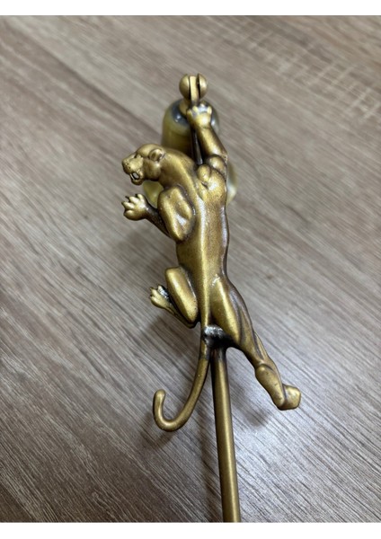 Pirinç Kaplama Panterli Metal Mum Söndürücü-Bronz Antik