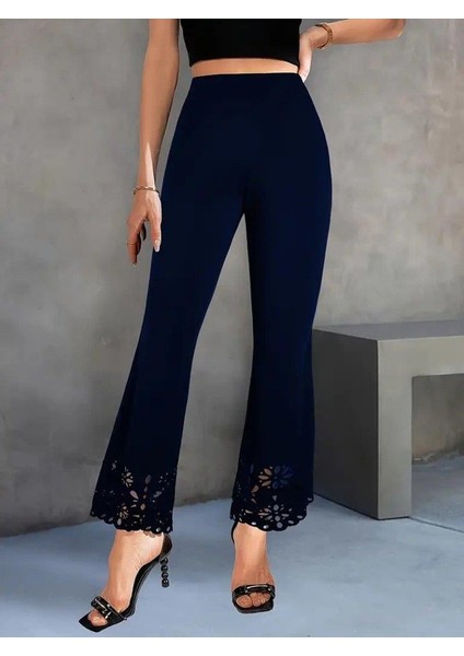 Kadın Yüksek Bel Paçaya Doğru Genişleyen Lazer Çiçek Kesim Detaylı Ithal Krep Pantolon fiyatları