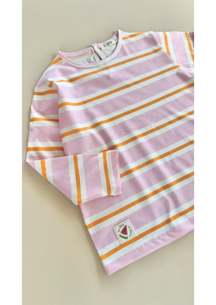 Çizgili Uzun Kollu T-Shırt 2-8 Yaş Pudra Turuncu Çizgili