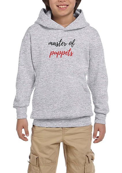 Metallica Master Of Puppets Text Gri Çocuk Kapşonlu Sweatshirt