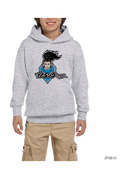 Lol Yasuo Legend Gri Çocuk Kapşonlu Sweatshirt