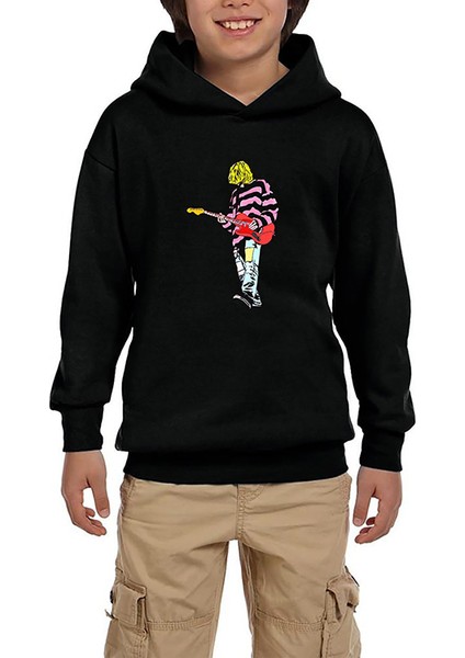 Nirvana Kurt Cobain Siluet Siyah Çocuk Kapşonlu Sweatshirt