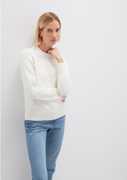 İpek Karışımlı Bisiklet Yaka Ekru Kazak 1710726-70057