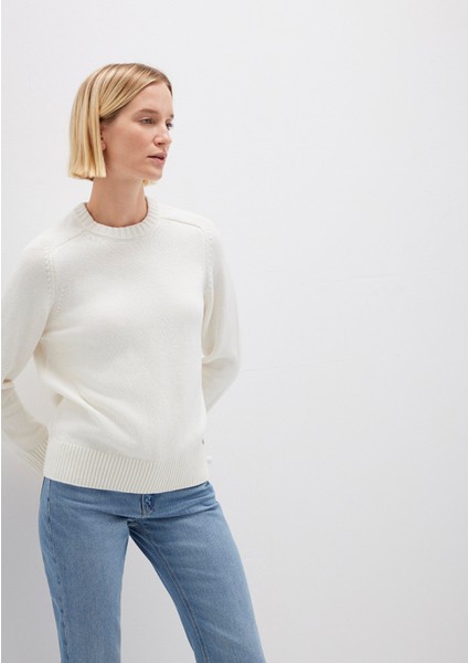 İpek Karışımlı Bisiklet Yaka Ekru Kazak 1710726-70057