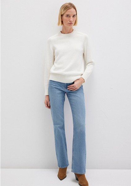 İpek Karışımlı Bisiklet Yaka Ekru Kazak 1710726-70057