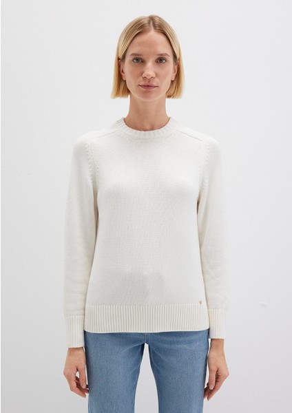 İpek Karışımlı Bisiklet Yaka Ekru Kazak 1710726-70057