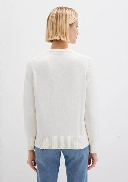 İpek Karışımlı Bisiklet Yaka Ekru Kazak 1710726-70057