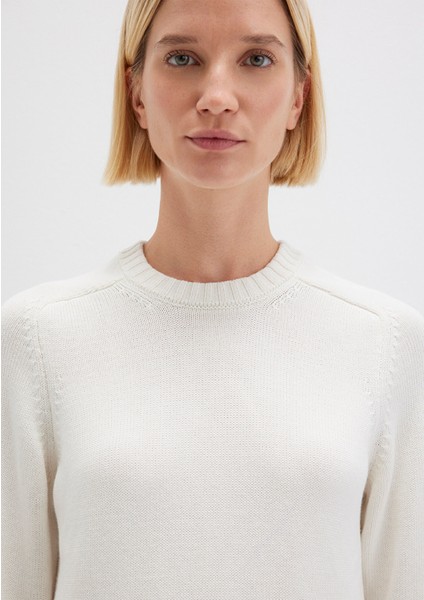 İpek Karışımlı Bisiklet Yaka Ekru Kazak 1710726-70057