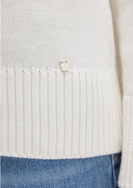 İpek Karışımlı Bisiklet Yaka Ekru Kazak 1710726-70057