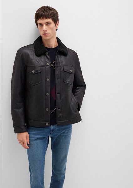 Suni Kürk Detaylı Siyah Suni Deri Ceket 0110460-71379