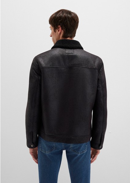 Suni Kürk Detaylı Siyah Suni Deri Ceket 0110460-71379