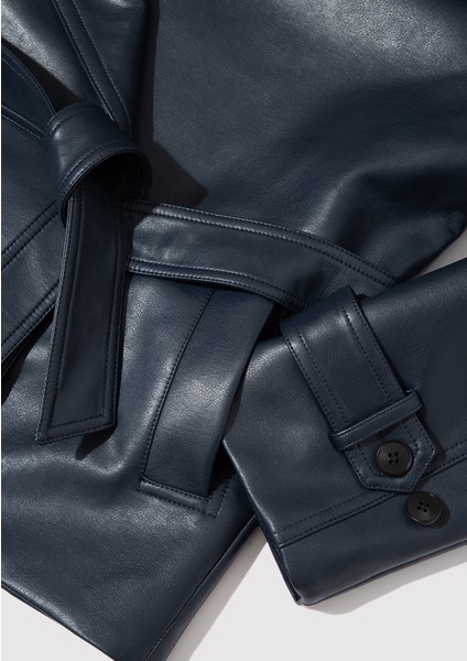 Lacivert Suni Kürk Detaylı Suni Deri Ceket 1110717-87822