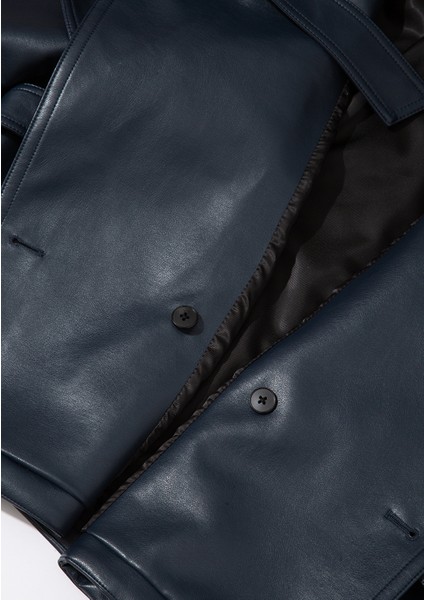 Lacivert Suni Kürk Detaylı Suni Deri Ceket 1110717-87822