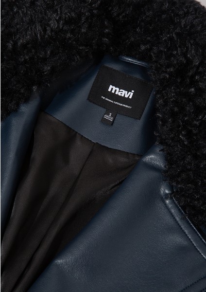 Lacivert Suni Kürk Detaylı Suni Deri Ceket 1110717-87822