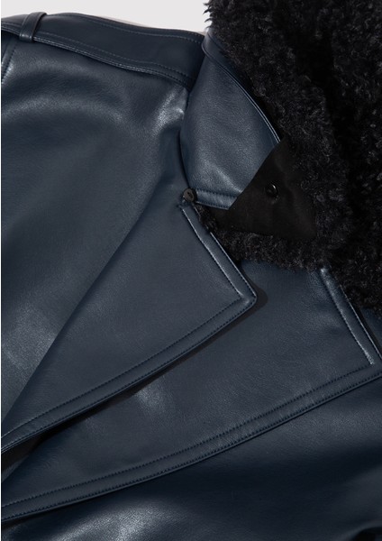 Lacivert Suni Kürk Detaylı Suni Deri Ceket 1110717-87822