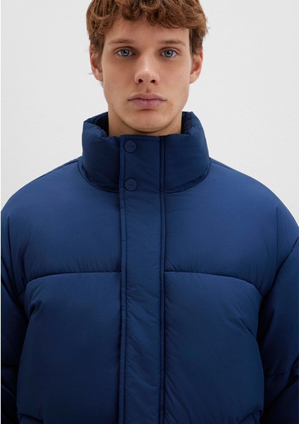 Dik Yaka Mavi Şişme Mont 0110609-89353