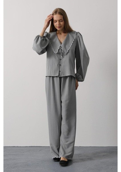 Işlemeli Bebe Yakalı Pantolon Takım - Siyah fırsatları