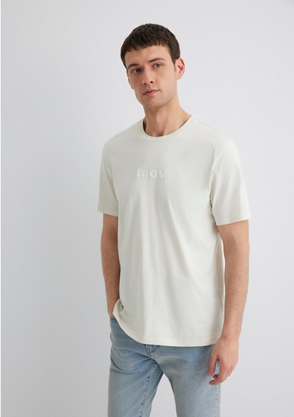 Mavi Logo Baskılı Ekru Tişört 0612732-70142