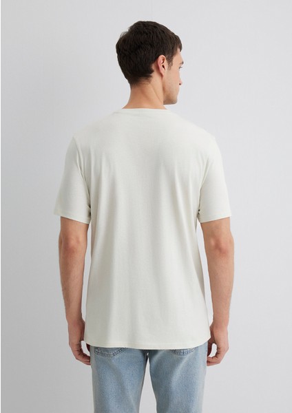 Mavi Logo Baskılı Ekru Tişört 0612732-70142