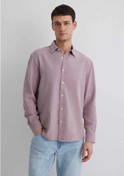 Keten Karışımlı Pembe Tencel TM Liyosel Gömlek 0211482-89596