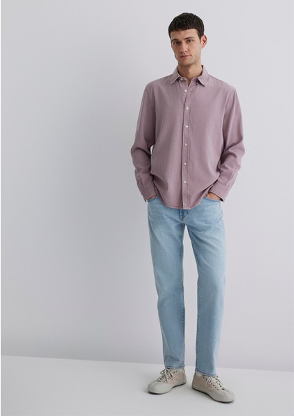 Keten Karışımlı Pembe Tencel TM Liyosel Gömlek 0211482-89596