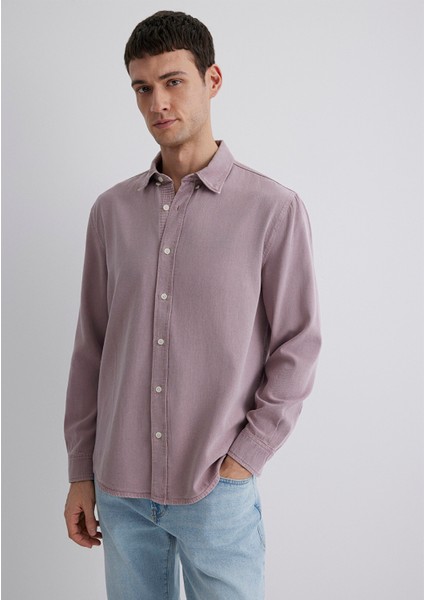 Keten Karışımlı Pembe Tencel TM Liyosel Gömlek 0211482-89596