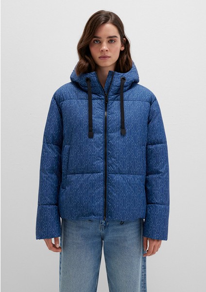 Su İtici Baskılı Lacivert Şişme Mont 1110706-90368