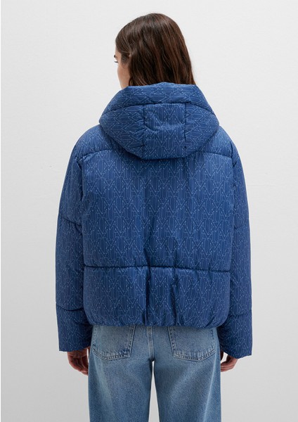 Su İtici Baskılı Lacivert Şişme Mont 1110706-90368