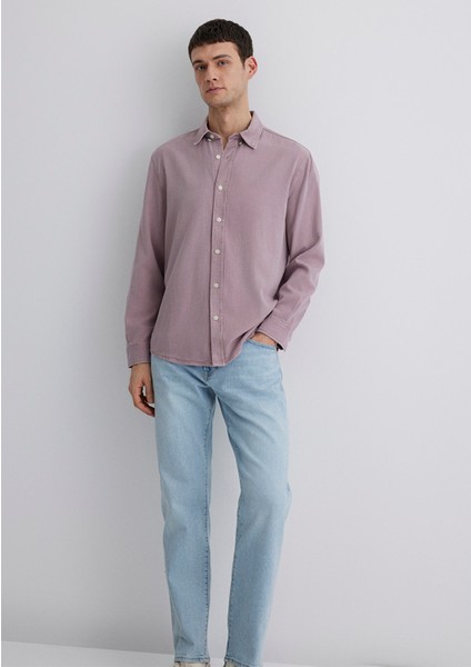 Keten Karışımlı Pembe Tencel TM Liyosel Gömlek 0211482-89596