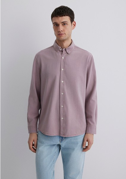 Keten Karışımlı Pembe Tencel TM Liyosel Gömlek 0211482-89596