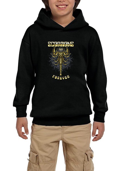 Scorpions Forever Siyah Çocuk Kapşonlu Sweatshirt