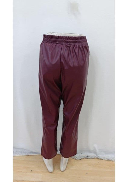 Kadın Yüksel Bel Bağcıklı Deri Pantolon