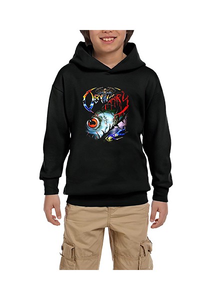 Obituary Cover Siyah Çocuk Kapşonlu Sweatshirt