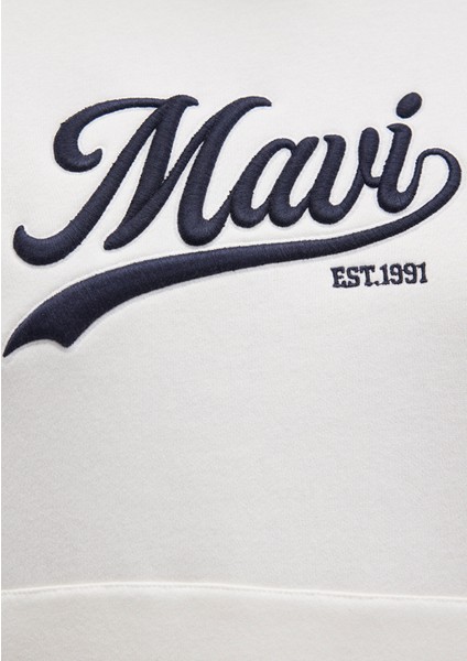 Mavi Logo Baskılı Kapüşonlu Beyaz Sweatshirt 1S10420-80194