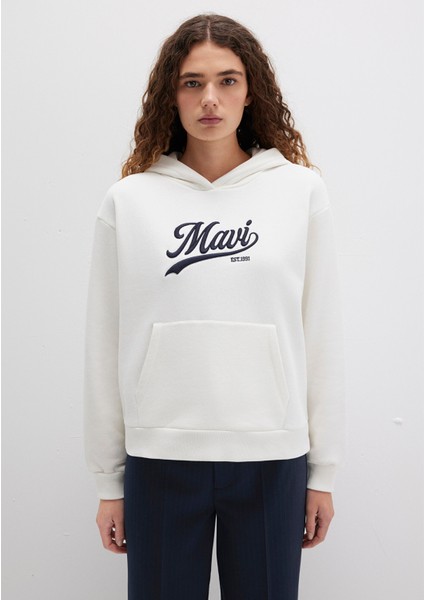 Mavi Logo Baskılı Kapüşonlu Beyaz Sweatshirt 1S10420-80194
