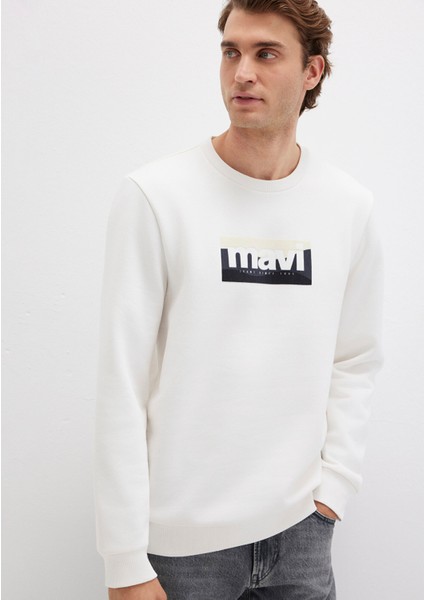 Mavi Logo Baskılı Ekru Sweatshirt 0S10203-70057