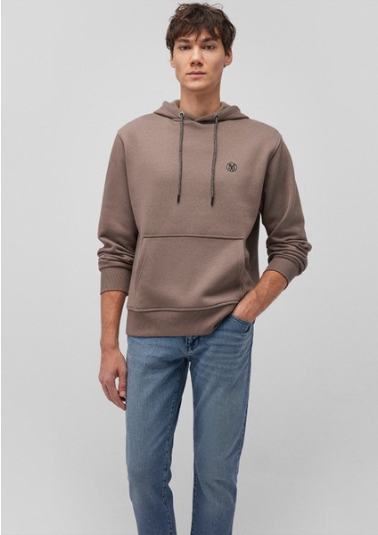 Mavi Logo Nakışlı Kapüşonlu Kahverengi Sweatshirt 065809-87875