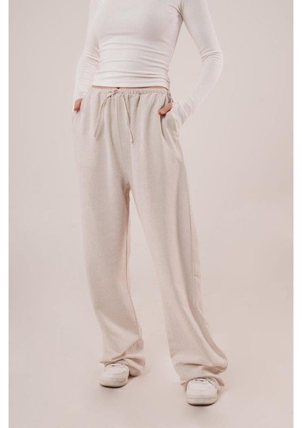 Cepli Bağlama Detaylı Keten Ekru Pantolon modelleri