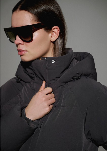 Kapüşonlu Antrasit Şişme Mont 1110225-80106