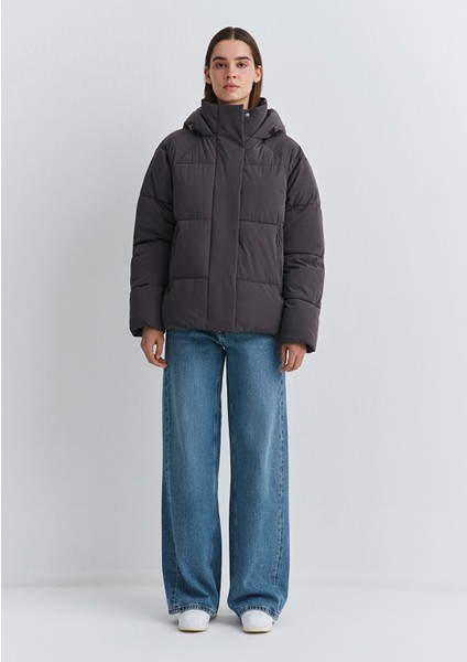 Kapüşonlu Antrasit Şişme Mont 1110225-80106