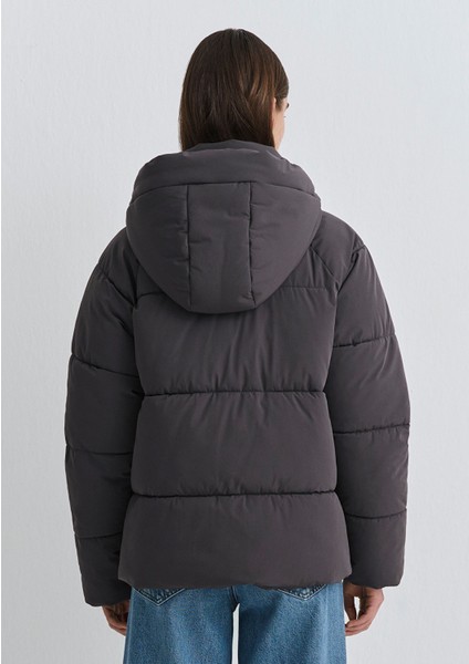 Kapüşonlu Antrasit Şişme Mont 1110225-80106