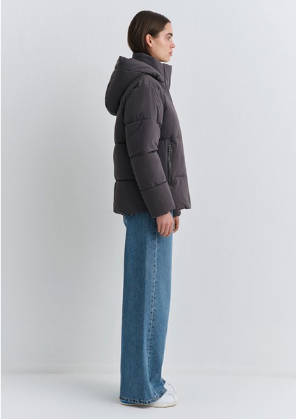 Kapüşonlu Antrasit Şişme Mont 1110225-80106