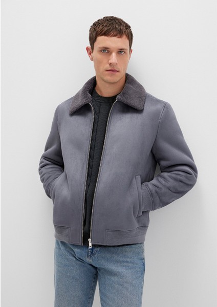 Suni Kürk Detaylı Gri Suni Süet Ceket 0110450-80776