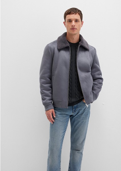 Suni Kürk Detaylı Gri Suni Süet Ceket 0110450-80776