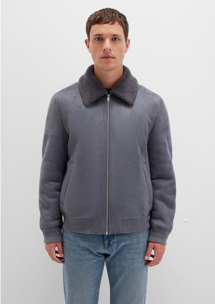 Suni Kürk Detaylı Gri Suni Süet Ceket 0110450-80776