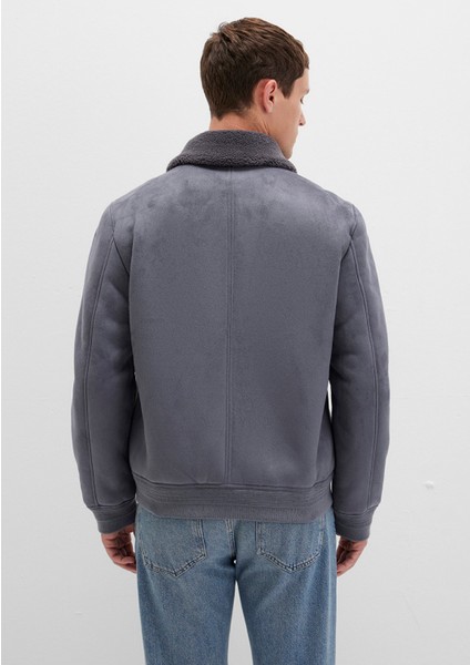 Suni Kürk Detaylı Gri Suni Süet Ceket 0110450-80776