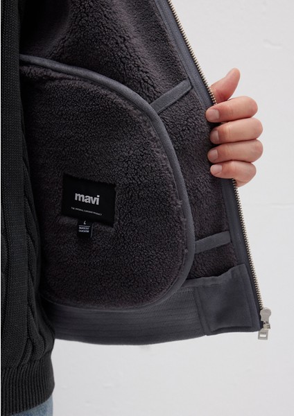 Suni Kürk Detaylı Gri Suni Süet Ceket 0110450-80776