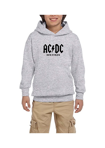 Ac Dc Back In Black Gri Çocuk Kapşonlu Sweatshirt